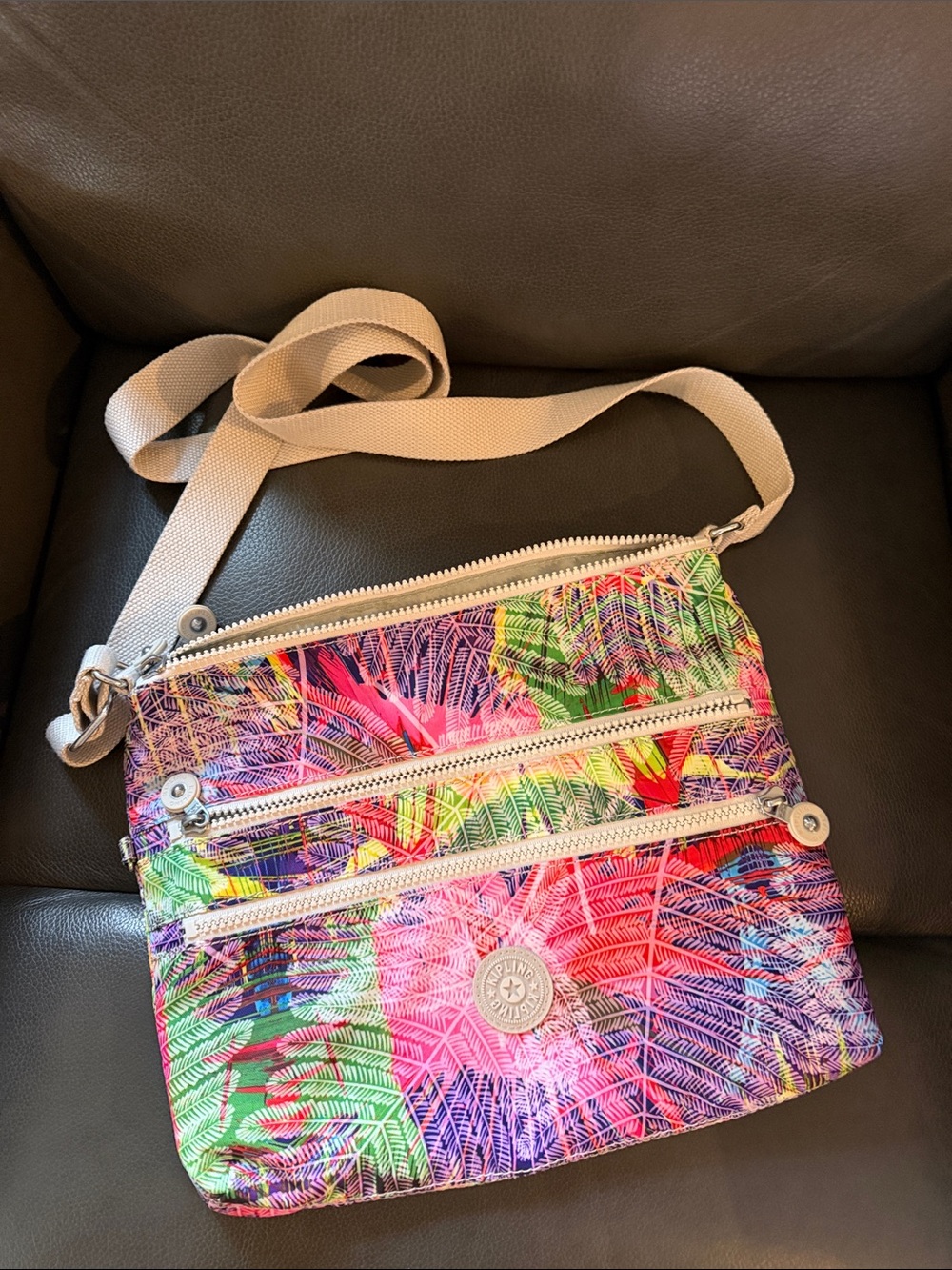 Kipling Colorful Palm-Print Crossbody Bag - Pink Multi